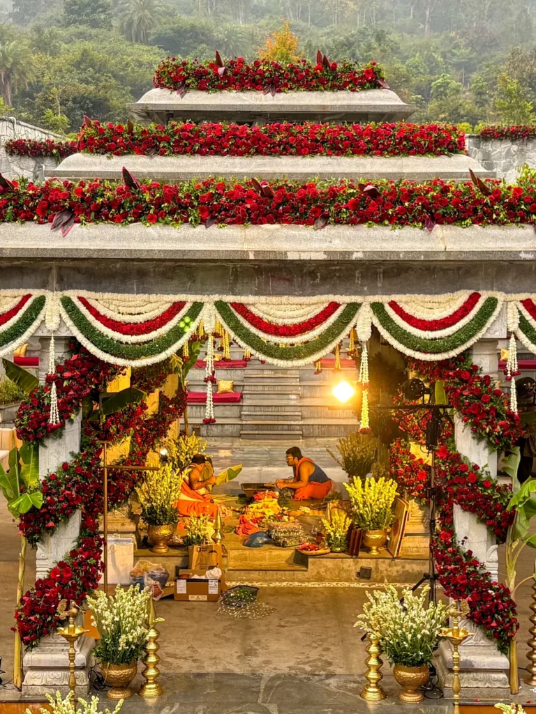 Blessed beginnings under blooming petals.#mandap #MandapDecor #mandaps #WeddingDecorIdeas #Wedd